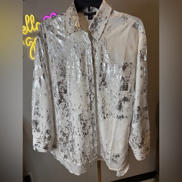 Thred Story Tops - Thread Story Silver and white Blouse
